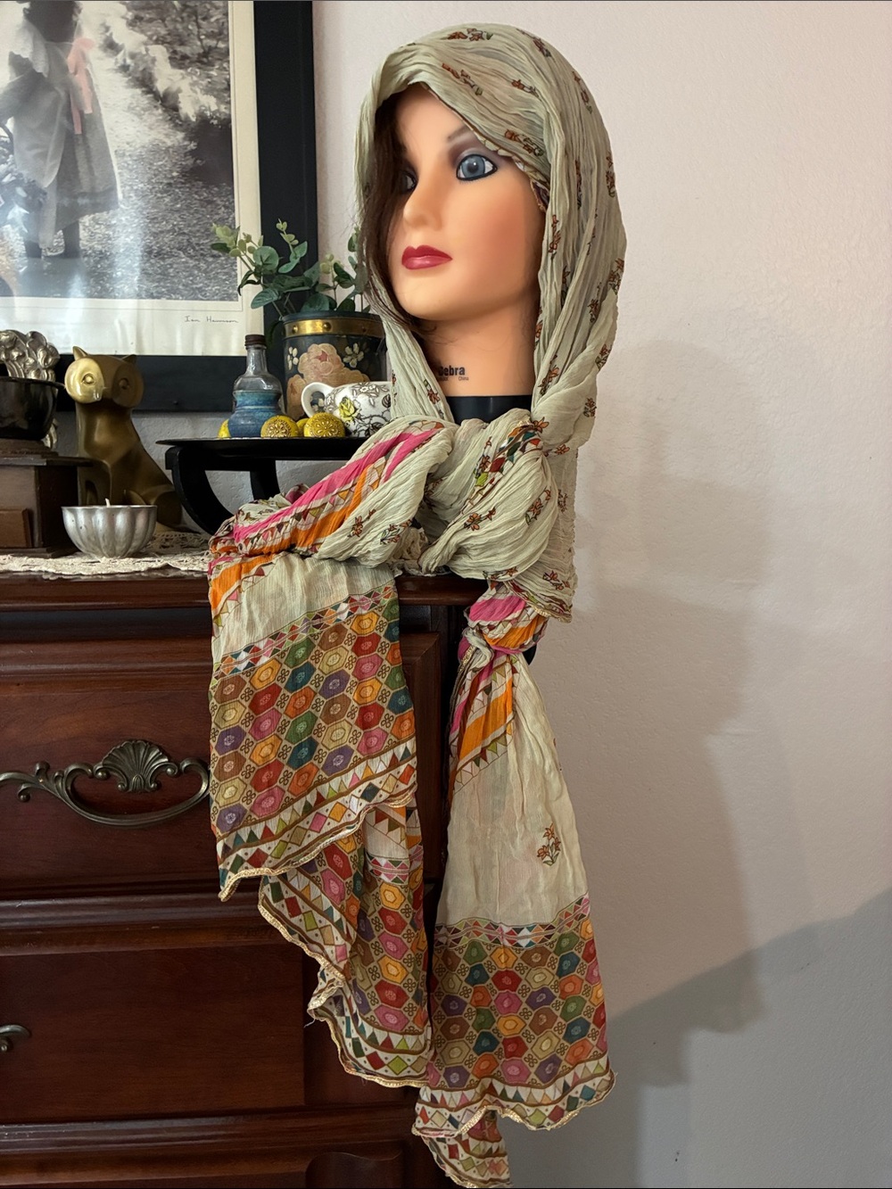 Chinyere lightweight Floral & Multicolor Geometric Scarf